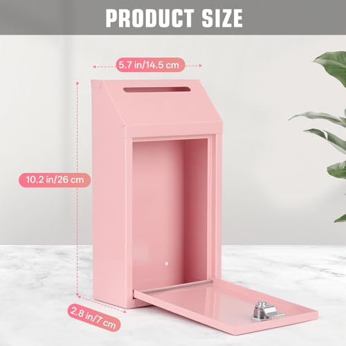 Sumerfnt Pink Locking Cash Box with Slot, Wall Mount, 4 Keys – Outdoor/Indoor Donation Box