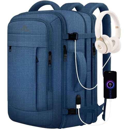 Large Travel Laptop Backpack for Men, 50L Carry On Backpack, Expandable Laptop Bag Water Resistant Overnight Weekender Gym Daypack Traveling Backpack, Traveler Gifts, Blue