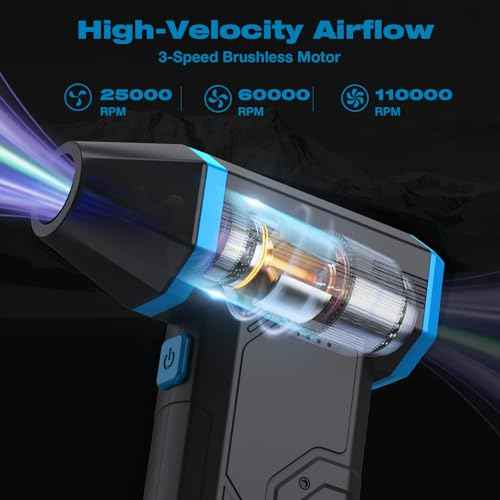 Compressed Air Duster, Hausmeister Airflex Mini - 120,000 RPM Electric Air Duster, Reusable Cordless Blower Replaces Canned Air for Keyboard, PC, Car, Electronics Cleaning
