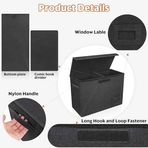 2-Pack Comic Book Storage Boxes, Collapsible Comics Book Case with Dividers and Carrying Handles, Comic Short Box Holds 150 Comics, 15.5" X 7.5" X 11.3" Heavy-Duty Stackable Case