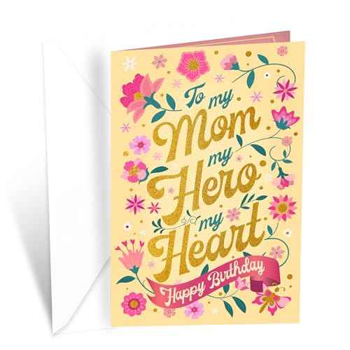 Prime Greetings Birthday Card For Mom (Mother), Made in America, Eco-Friendly, Thick Card Stock with Premium Envelope 5in x 7.75in, Packaged in Protective Mailer