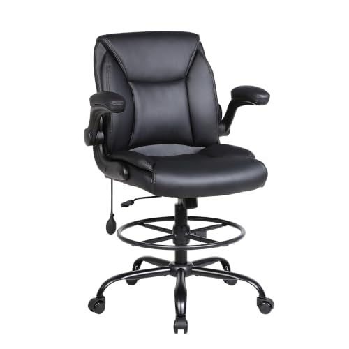 Ermnois PU Leather Drafting Chair with Adjustable Lumbar Support - Black, 1