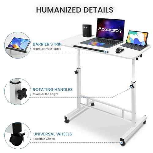 Aconcept Tiltable Small 32 x 16 inch Standing Desk, White Sit Stand Up Rolling Desk with Wheels, Height Adjustable 25-44" for Tablet Laptop and Walking Pad