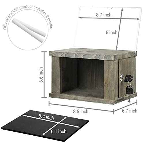 MyGift Set of 2 Vintage Gray Brown Solid Wood Suggestion Box, Comment Box and Money Donation Collection with Lock, Key, and Interchangeable Acrylic and Chalkboard Sign Holder