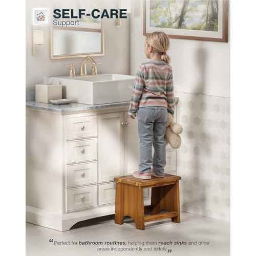 Wooden Step Stool, 13'' Heavy Duty Stepping Stool for Adults with Handle, Nonslip & Durable Design Supports up to 500lbs for Bedroom or Kitchen