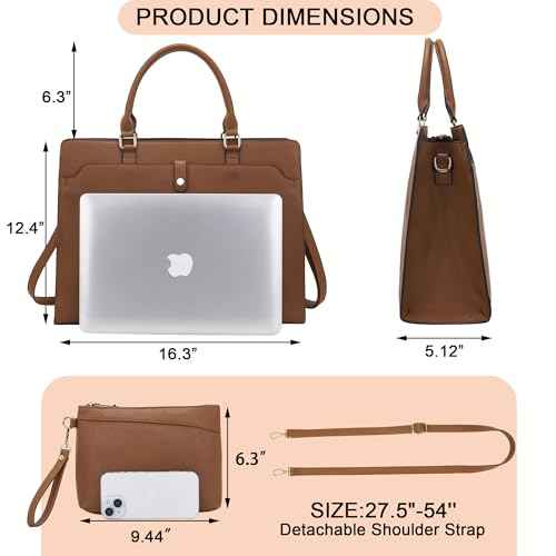 YZAOLL 15.6" Vegan Leather Laptop Bag for Women Lightweight Water-Resistant Work Tote & Briefcase for Travel,College,Office