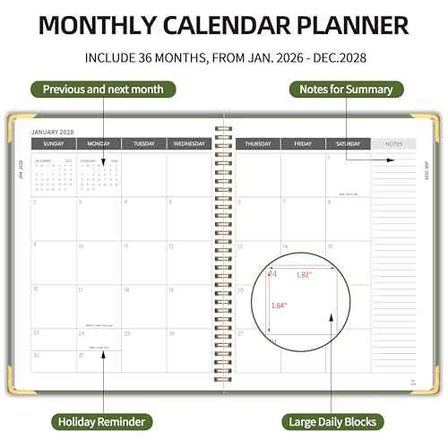 2026-2028 Monthly Planner - 3 Year Monthly Planner 2026-2028, Jan. 2026 - Dec. 2028, 8.5" x 11", 36 Months Calendar Planner with Spiral Bound, Notes Pages, Perfect for School & Office for Women & Men