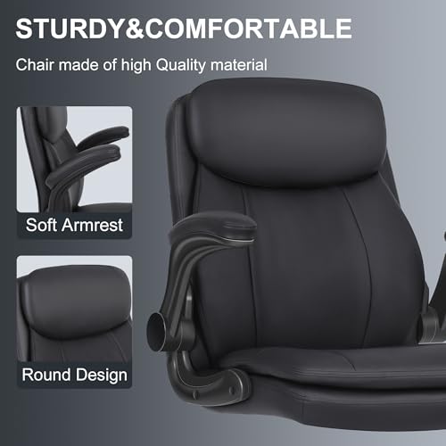 Misolant Black Drafting Chair for Standing Desk - Tall Leather Office Chair with Adjustable Height & Flip-up Armrest
