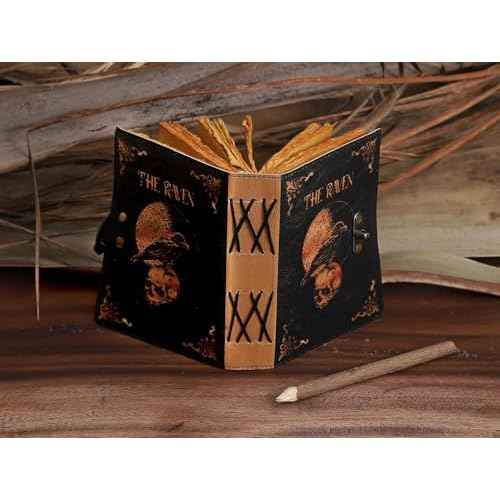 Leather Gothic Journal Magical Raven Skull Spiral Notebook Mystery Crow Journal Grimoire Witchcraft Spellwork Journal Great for Halloween and Raven Lovers Aesthetic Leather Journal for Men and Women (10 x 7 inches)