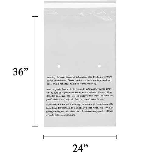 EcoSwift - 24¡± X 36" (5 Count) Self Seal Clear Poly Bags with Suffocation Warning for Packaging, Shipping - Permanent Adhesive