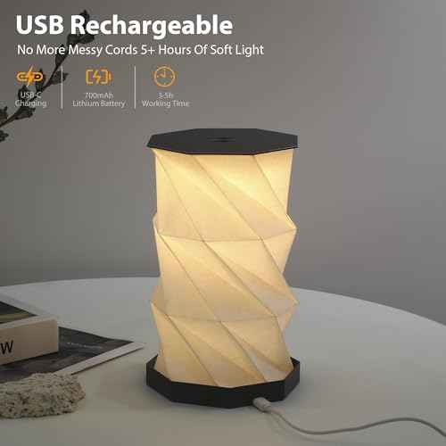 Ba sus Rotatable Metal Desk Lamp, USB Rechargeable Dimmable Reading Light with Metal Cover, Stepless Dimming by Long Press, for Study Desk, Bedroom Decor, Camping Outdoor Lighting (Black)