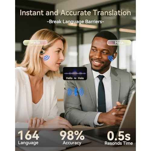 AI Language Translation Earbuds Real Time, Bluetooth 5.3 Audifonos Traductores Ingl?s Espa?ol for 164 Languages & Accents, Translator Device for Travel Business Meeting Learning