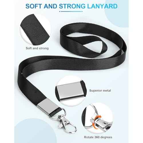 PU Leather Badge Holder with Lanyard, Black Lanyard with Retractable Reel Clips, Multiple Card Slots with Leather Snap, ID Badge Holder for Office Staff Doctor Teacher