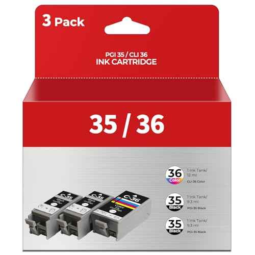 PGI-35 CLI-36 Ink Cartridges Replacement for PIXMA ip110 ip100 tr150 TR160 for Canon 35 36 Ink Cartridge Combo Pack Compatible with PIXMA IP110 TR150 160 MINI260 MINI320 Printer (2 Black, 1 Tri-Color)