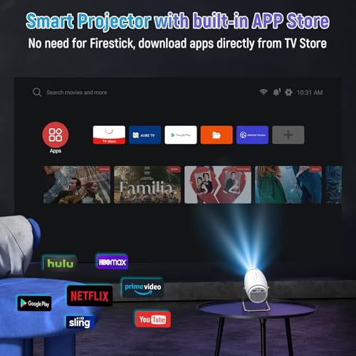 Mini Portable Movie Projector with WiFi and Bluetooth, 4K 1080P Support, 180¡Æ Rotatable 130'' Screen, Auto Keystone Compatible with HDMI/USB/Smartphone/PC/Laptop