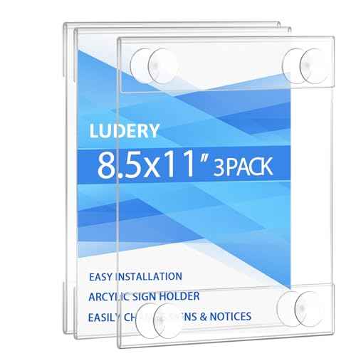 Acrylic Window Sign Holder 8.5 x 11 with 4 Suction Cups,Clear Acrylic Frames Glass Window Wall Mount,Advertising Signage Sign Holder for Mall, Office, Home, Store, Restaurant (3 Pack)