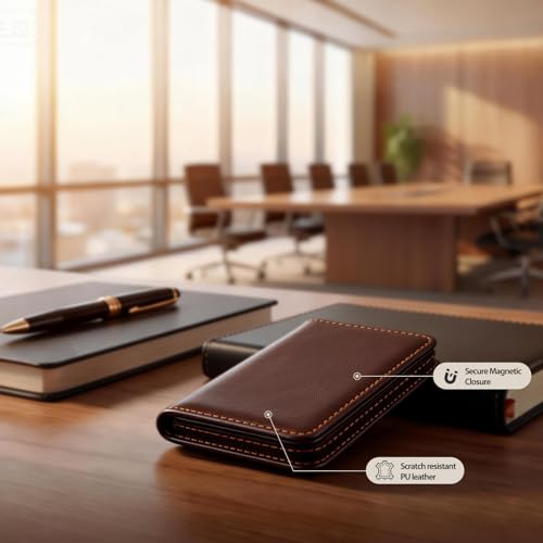 Uloryce Coffee Brown PU Leather Business Card Holder with Magnetic Closure Slim Wallet for Men & Women