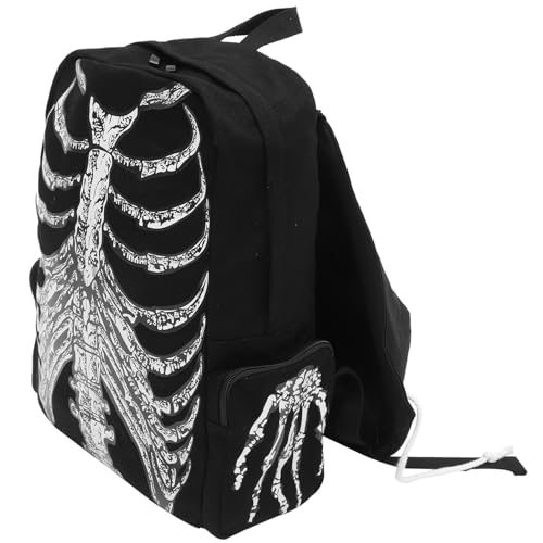 Punk Skull Black Vintage Backpack Gothic Ribcage Skeleton Laptop Bag EMO Backpack for Men and Women