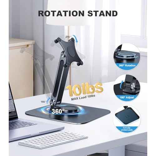 Portable Monitor Stand VESA 75x75mm Holes M4 Anti-Loss Screws, Aluminum Alloy Base, Fits 7"- 18", 15.6" 16" 17" 17.3" 18" Inch Small Monitors Lay Flat, Black Desk Mount (Not Fits100x100mm)