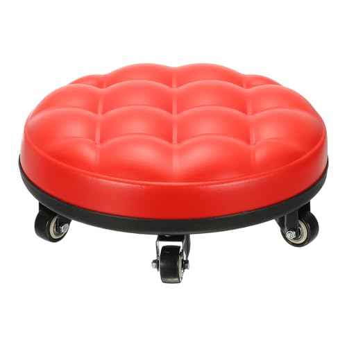 PATIKIL Low Roller Seat Wheel Stool Chair PU Leather Short Low Rolling Stool with Universal Wheel for Home Office Fitness (Red), 5.1" Height
