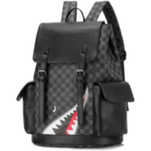 Black Leather Backpack School College Bookbag Laptop Backpack business travel Multifunctional backpack (Black 1)