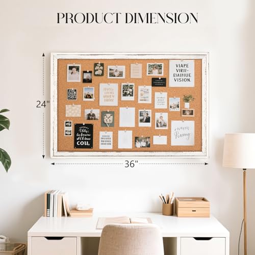 QUEENLINK White Frame Cork Board Bulletin Board 36x24 Inches Wall Organizer