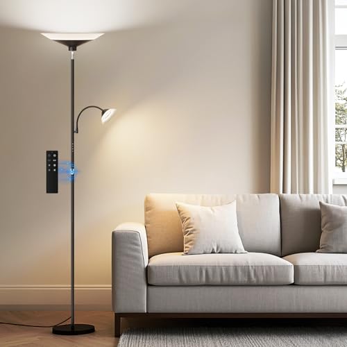 SIBRILLE Black 2-in-1 Dimmable Torchiere Floor Lamp with Remote & Touch Control