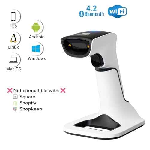 ScanAvenger Wireless Portable 1D&2D with Stand Bluetooth Barcode Scanner: 3-in-1 Handheld Scanner, Rechargeable Battery for Inventory - USB Bar Code/QR Reader (1D&2D with Next Gen Stand)