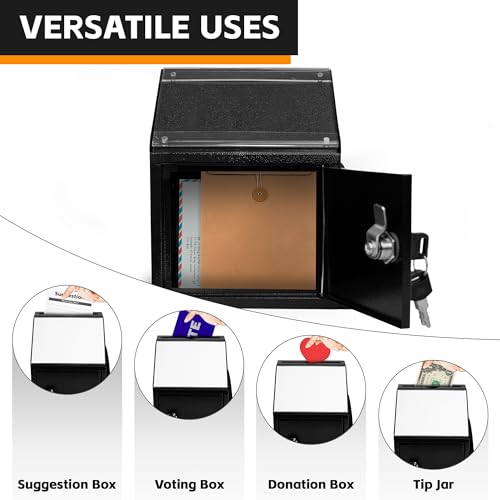 Black Suggestion Box with Lock and Slot - Wall-Mounted or Countertop Donation & Comment Box