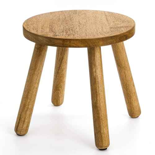 YOUEON Round Solid Wooden Step Stool, 11.8 Inch Non-Slip One Step Stool for Adults, Holds up to 300 Lbs, Portable & Sturdy, Footstool for Bedroom, Bathroom, Kitchen, Easy to Assemble