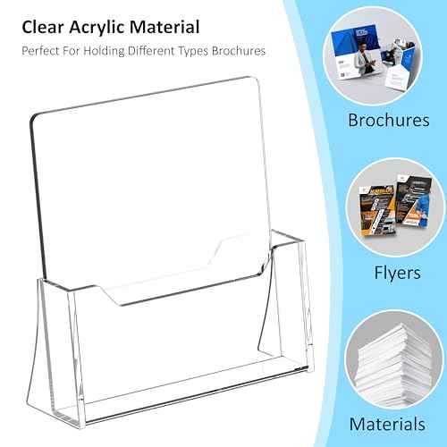 Acrylic Brochure Holder 8.5 x 11 inch 4 Pack, Clear Acrylic Plastic Flyer Holders for Literature Magazine Pamphlet Booklet Menu Journals Display Stand Desk Holder Countertop Organizer