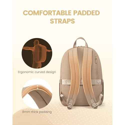 LOVEVOOK Puffer Backpack for Women Girl Travel Work, Lightweight Quilted Laptop Backpack Purse, Cute Bookbag Teacher Nurse Laptop Bag Computer Backpack, Waterproof Casual Daypack,17.3 Inch, Khaki