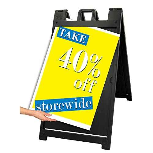 Plasticade Signicade Deluxe A Frame Durable Folding Double Sided Portable Sidewalk Curb Sign Display with Quick-Change System, Black