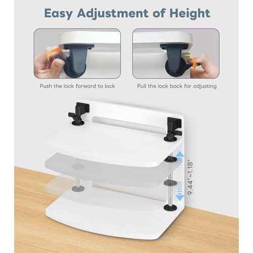 Computer Monitor Stand Riser for Reduced Neck Strain, Adjustable Height Desk Shelf Organizer Monitor Riser Stand for PC Monitor - Not for Laptop - Withe - Wood Grain, MR01-M