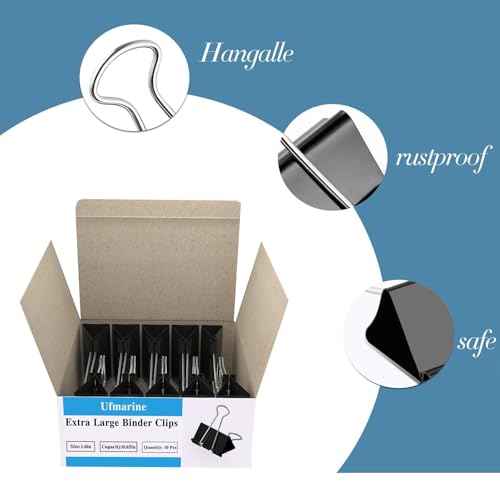 Ufmarine 40 Pcs Large Binder Clips 1.6 inch Length, Binder Clips Large for Office
