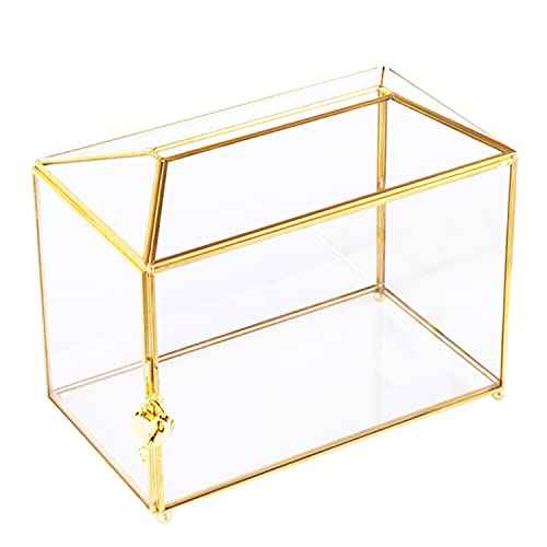 Vellon Clear Wedding Gift Card Box with Lock, Upgraded Security Gold Glass Box for Ballot/Donation/Raffle/Reception, Golden Glass Box