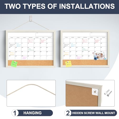Tankee 17x13 Wall Dry Erase Calendar with Corkboard - White/Wood Frame