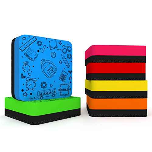 Scribbledo 6 Pack Dry Erase Erasers - Assorted Colors, Magnetic, Smudge Free for Kids, Students, Classroom, Home, School, Office