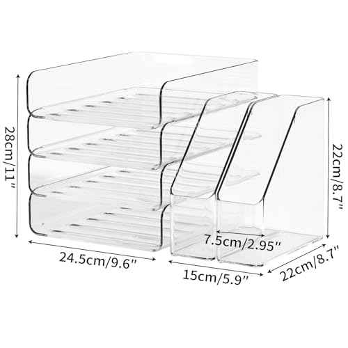 4-Tier Brown Acrylic Paper Tray Organizer for Desk + 2 Bookends ? Stackable Letter Tray, Acrylic Desk Accessories/File Organizer, Office Paper Organizer