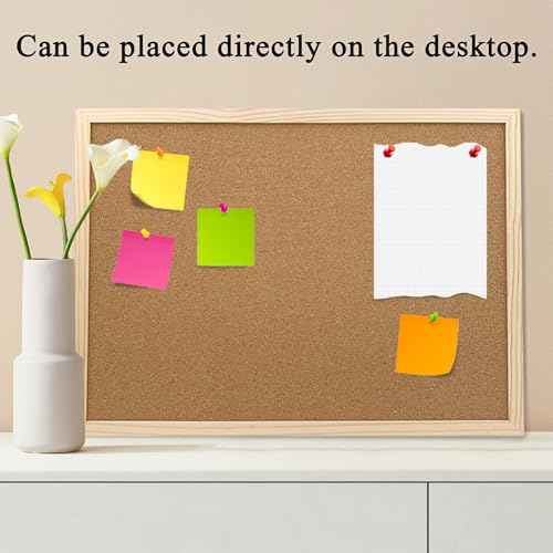 2 Pack Cork Board Bulletin Board, 15.7"X 11.81" inches with Oak Wood Finish Frame, for Wall Office Home and School (Pins, Eye Bolts, gaskets, Screws)