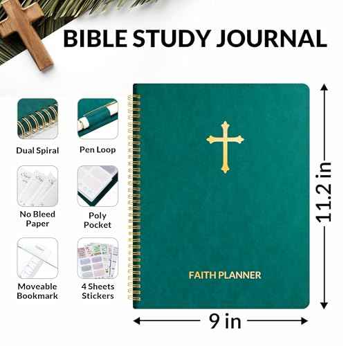 2026 Christian Planner - 12 Month Bible Journal and Prayer Planner 9"x11.2" Spiral Bound, Monthly & Weekly Christian Organizer Gifts for Women Men (Pacific Green)