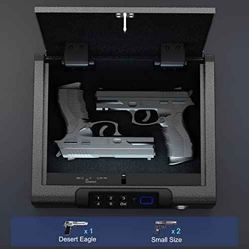 Biometric Gun Safe for Pistols 3-Ways unlock Fingerprint Digital PIN Key Unlock Handgun Safe with Sound, Lock box for Cloakroom living room Bedroom Nightstand and Car BILLCONCH
