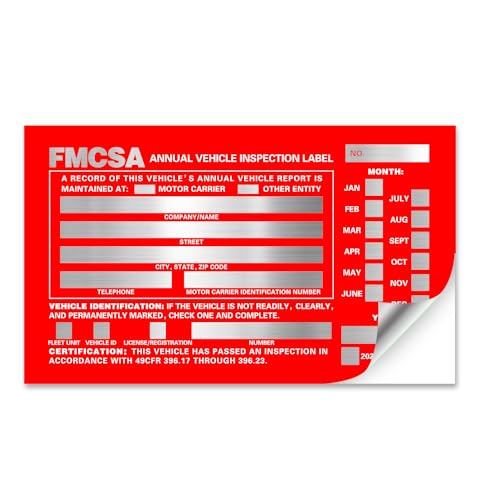 Annual Vehicle Inspection Report Form with Red Exterior Aluminum Inspection Label (6"x3.5"), and White Interior Inspection Label (5"x4") 25-pk