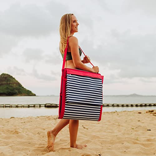 PICNIC TIME Beachcomber Portable Lounger - Soft Beach Mat & Chair - Blue Pinstripe