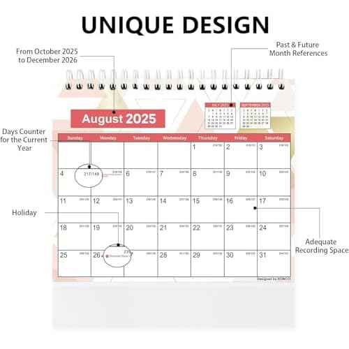 Small Desk Calendar 2026-2027, Koncci 18 Months Standing Flip Desk Calendar (January 2026-June 2027), 7" x 8.5" Desktop Planner with Stickers for Easy Organizing