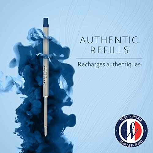 Waterman Ballpoint Pen Refill, Medium Point, Blue Ink, 3 Count