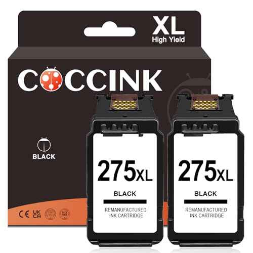 COCCINK 275XL for Canon PG-275 Black Ink Cartridge Canon tr4700 Printer Ink Cartridges Pixma TS3700 TS3720 TS3722 TS3522 TS3520 TR4722 TR4720 TR4725 Remanufactured Cannon 275 XL Combo Pack (2 Black)