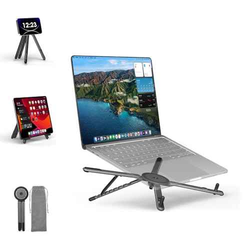 Portable Foldable Laptop Stand for Desk, 360¡ÆAdjustable Magnetic Cell Phone Holder Tripod Compatible with 13?16" Laptops & 4?13" Phones/Tablets, 8-Level Height Adjustment, Aluminum Alloy