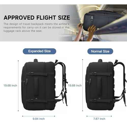 Carry On Backpack, 50L Travel Backpack, Luggage Backpack TSA Flight Approved Laptop Backpack for Men & Women, Large Expandable 40L Daypack Lightweight Business Weekender Bag, Black