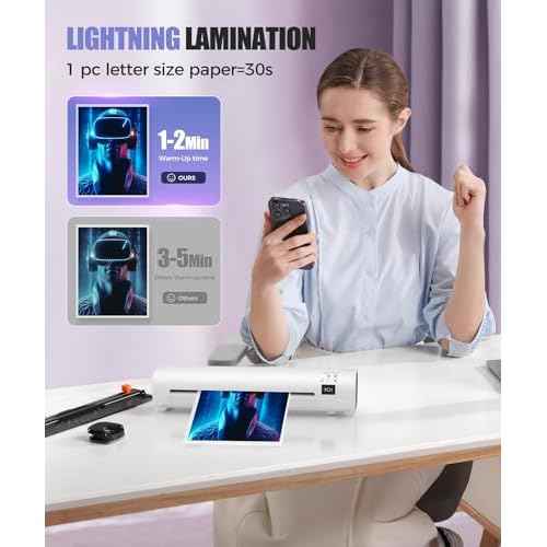 9-Inch 4-in-1 Thermal Laminator Machine with Never-Jam Tech, Includes 40 A4 Laminating Pouches, Trimmer & Corner Rounder for Office & Home Use - White